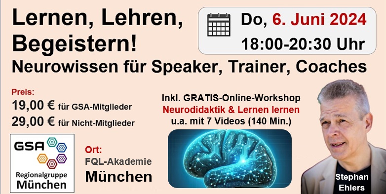 Workshop am 6. Juni um 18 Uhr in München: Motivation und Lernen – Die Kunst der Gehirnaktivierung